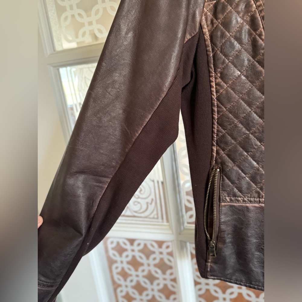 Maurices Quilted Dark Brown Faux Leather Jacket, XL - Picture 4 of 8